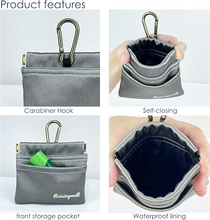 Dog Treat Pouch, Pocket Sized Pet Training Pouch, Hand Free Bronze Dog Walking Bag with Carabiner, Self-Closing Pet Feed Snack Reward, for Puppy Travel or Outdoor Use, NanoPTC-PawvioPets