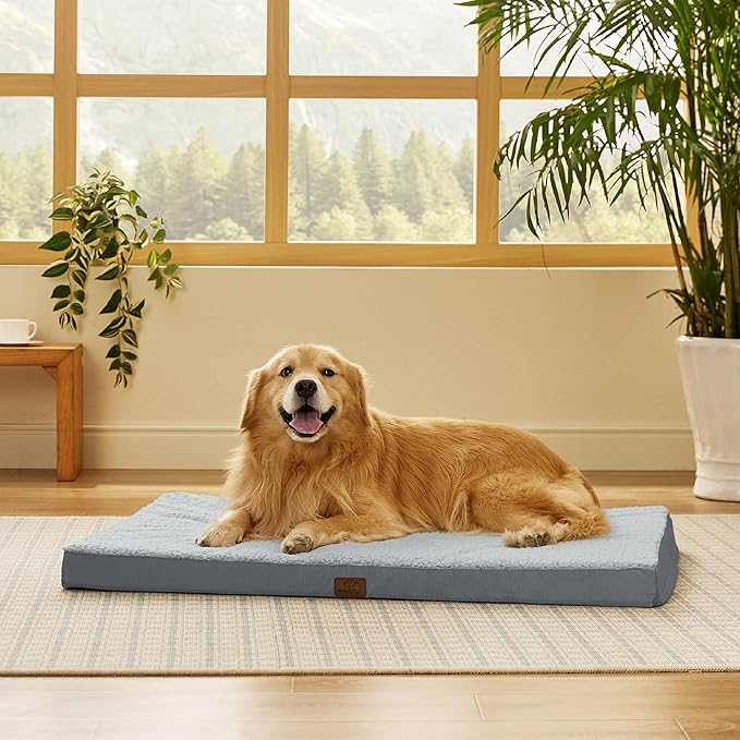 Bedsure XL Dog Beds Large Sized Dog -Orthopedic Flat Extra Large Pet Beds with Removable Washable Cover, Egg Crate Foam Mat, Suitable for Pet Up to 100 lbs-PawvioPets