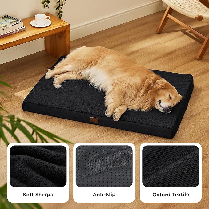 Bedsure XL Dog Beds Large Sized Dog -Orthopedic Flat Extra Large Pet Beds with Removable Washable Cover, Egg Crate Foam Mat, Suitable for Pet Up to 100 lbs-PawvioPets