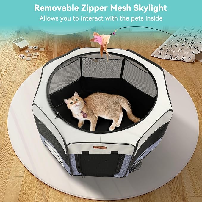 Dog Playpen, Portable Pet Play Pen Foldable Carrying Case, Puppy Pens Outsid for Small Cat Indoor/Outdoor, Removable Mesh Shade Cover-PawvioPets