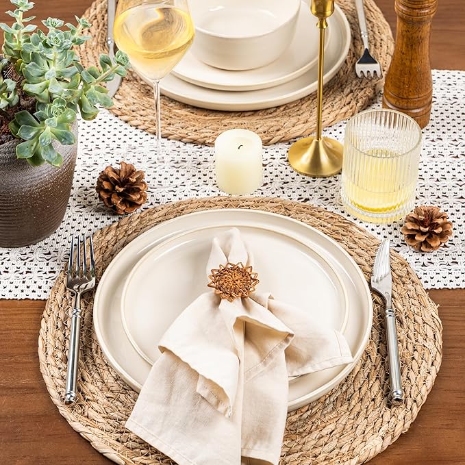 GBHOME Ceramic Dinnerware Sets for 4, 12 Pieces Stoneware Plates and Bowls Sets, Scratch Resistant Dishes, Dishwasher & Microwave Safe, Reactive Glaze-Vanilla color-PawvioPets