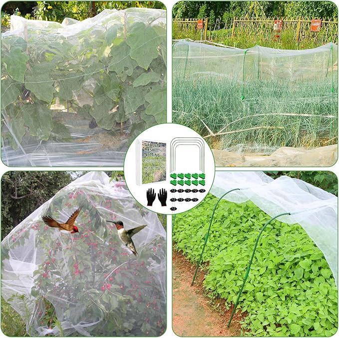 Garden Netting Mesh, 10X30 FT Garden Netting with 16 Cilps & Ultra Fine Mesh Net Bird Barrier Protection for Garden Vegetables Flowers Shrubs Fruit Trees Indoors & Outdoors Plant Beds Greenhouse-PawvioPets