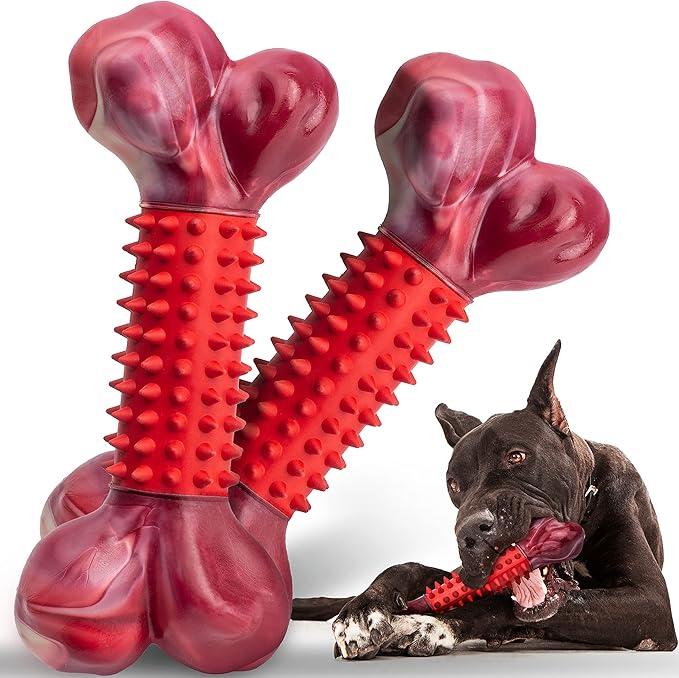 Apasiri Tough Dog Toys for Aggressive Chewers Large Breed, 2-Pack Dogs Chew Toys for Large Medium Dogs, Nylon and Rubber Dog-Bones for Teething Chew, Beef Flavor, for Doggo 20-75 lbs-PawvioPets