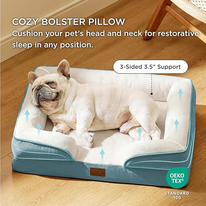 Bedsure Orthopedic Dog Bed Medium Size Dogs - Washable Medium Dog Cat Bed Waterproof, Comfort Pet Couch Sofa with Washable Removable Cover, Pets Bed with Nonskid Bottom, Dune Haze Blue, 28"-PawvioPets