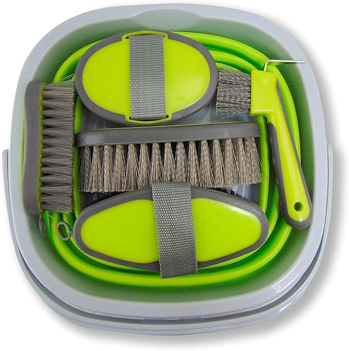 Collapsible Grooming Kit 10 Liter Bucket and 5 Grooming Tools - By Southwestern Equine (Lime Green)-PawvioPets