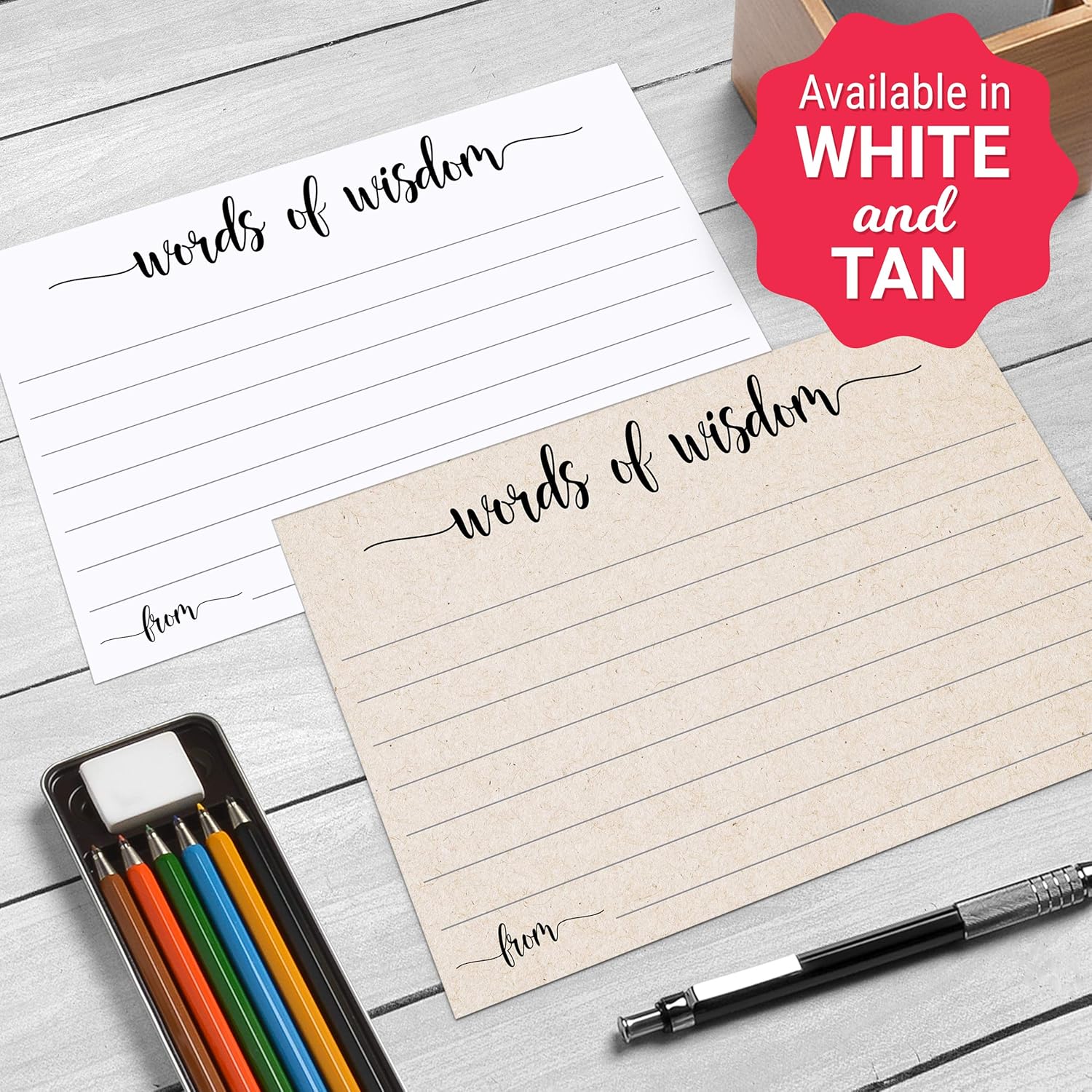 321Done Words of Wisdom Card (50 Cards) 4" x 6" - Blank Advice Cards for Wedding Bridal Shower Baby Shower Mr and Mrs Bride and Groom Graduation - Made in USA - White