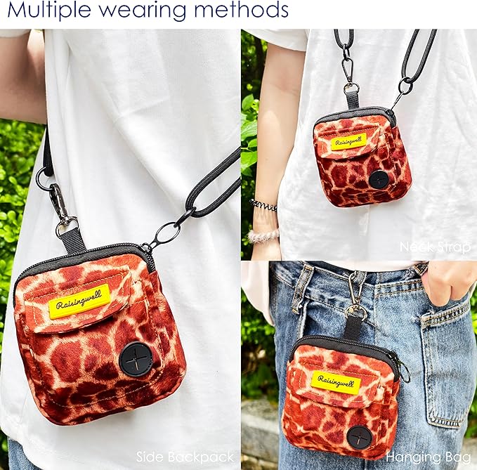 Dog Treat Pouch for Pet Walking and Training with Clicker Poop Bags and Double Bag Design Small Fanny Zipper Pack Holder for Puppy Snack Dispenser Kit for Leash and Outdoor Use Deer Hide Skin-PawvioPets