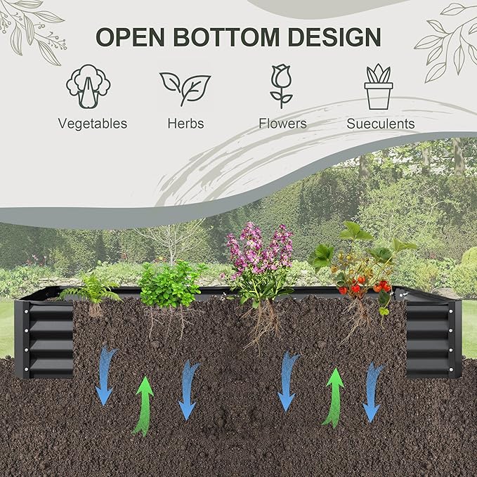 Domi Galvanized Raised Garden Bed, 8x4x1Ft Thickening Metal Planter Box for Vegetables Bottomless for Backyard Outdoor, 1" Deep w/ 228 Gallon Capacity - Dark Gray-PawvioPets