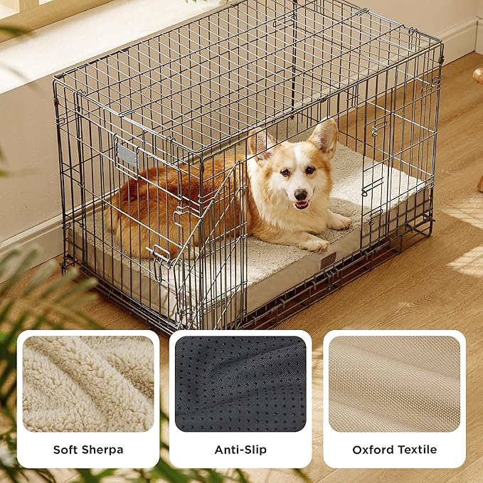 Bedsure Large Dog Bed for Crate - Orthopedic Flat Pet Beds with Removable Washable Cover, Egg Crate Foam Crate Mat, Suitable for Pet Up to 50 lbs-PawvioPets
