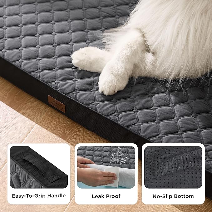 Bedsure Orthopedic Dog Bed for Large Dogs - Thick Flat Memory Foam Pet Mattress with Removable Washable Cover and Egg Crate Foam, Suitable for Pet Up to 65 lbs, 36x27x3.5 Inches, Black-PawvioPets