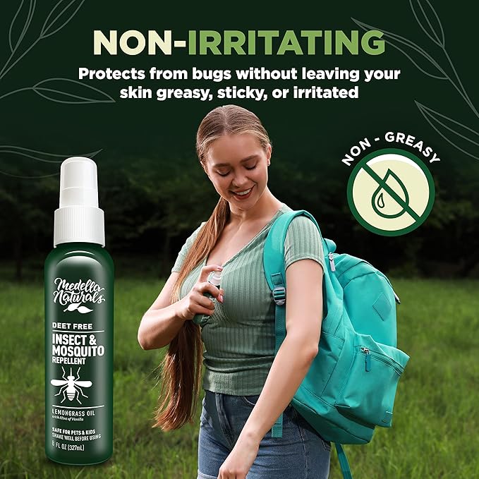 Deet-Free Insect & Mosquito Repellent 8oz – Nice Smelling Insect Repellent with Lemongrass Oil Safe for Pets and Kids – Bug Spray Against Mosquitoes, Gnats, Black Flies, No-See-ums, and Other Insect-PawvioPets