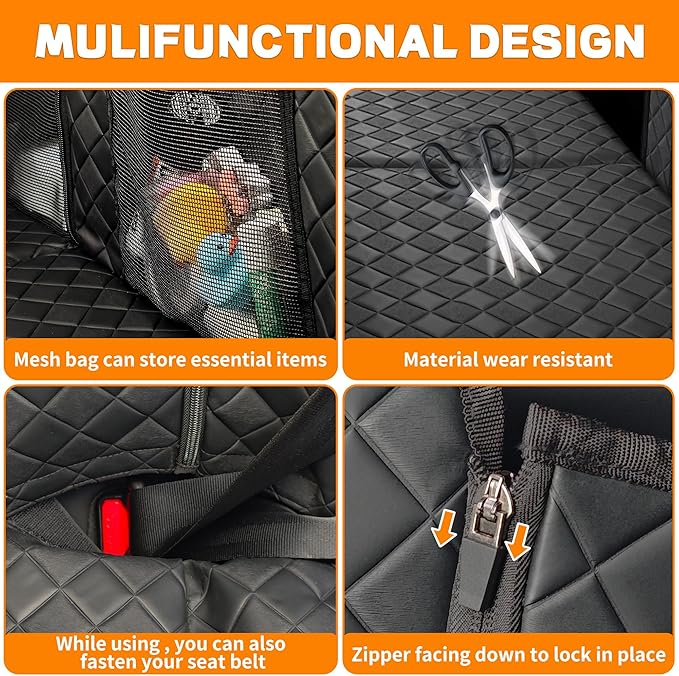 Back Seat Extender for Dogs,Waterproof Dog Car Seat Cover Protector with Mesh Window,Large Space Hammock for Car SUV Truck Dog Travel-PawvioPets
