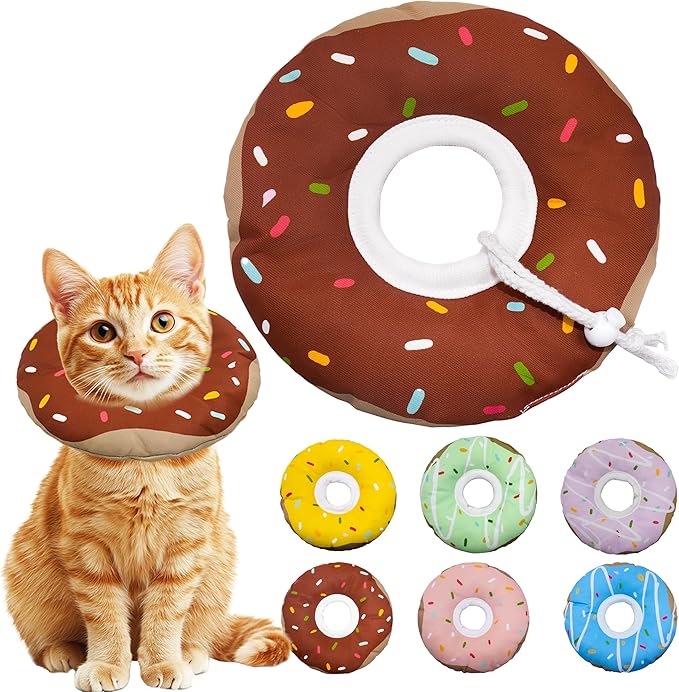 Cat Cone Collar Soft, Adjustable Cat Recovery Collar Kitten Cones to Stop Licking, Cute Donut E Collar After Surgery, Cats Neck Pillow ConeElizabethan Cones of Shame (Waterproof Brown, Small)-PawvioPets