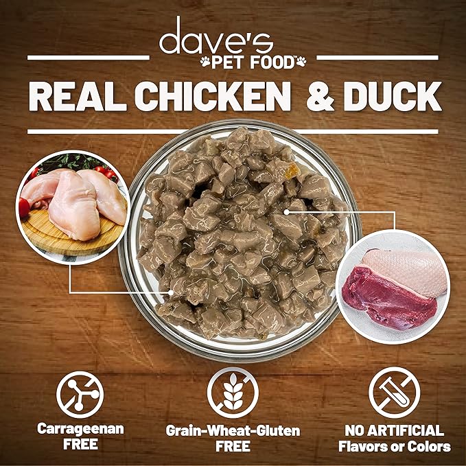 Dave's Pet Food Grain Free Wet Cat Food (Farmyard Fowl, Chicken & Duck), Made in USA Naturally Healthy Canned, Added Vitamins & Minerals, 5.5 oz Cans (24 Pack)-PawvioPets