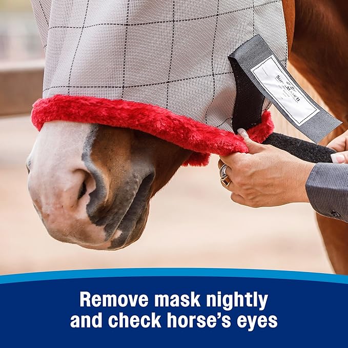 Farnam SuperMask II Fly Mask Without Ears for Smaller Horses or Arabian Horses,Full Face Coverage & Eye Protection from Insect Pests, Structured Classic Mesh with Plush Trim,Small Horse/Arabian Size-PawvioPets