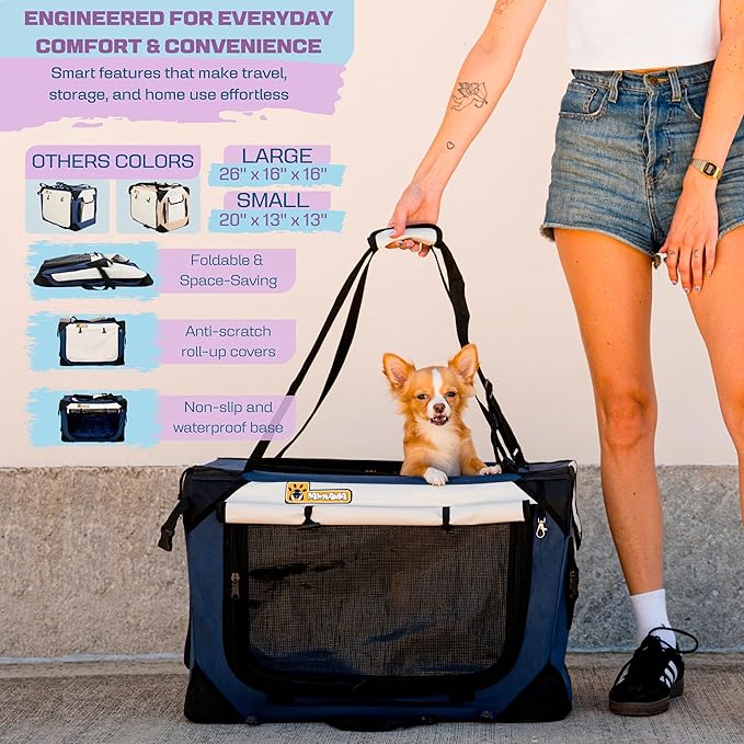 Extra Large Dog Cat Puppy Carrier 20"x13"x13" Foldable Soft Sided Travel Crate Portable Pet Kennel With Cushion Reduces Anxiety Saves Space Easy Vet Visits Secure Triple Entry Mesh Lightweight Durable-PawvioPets