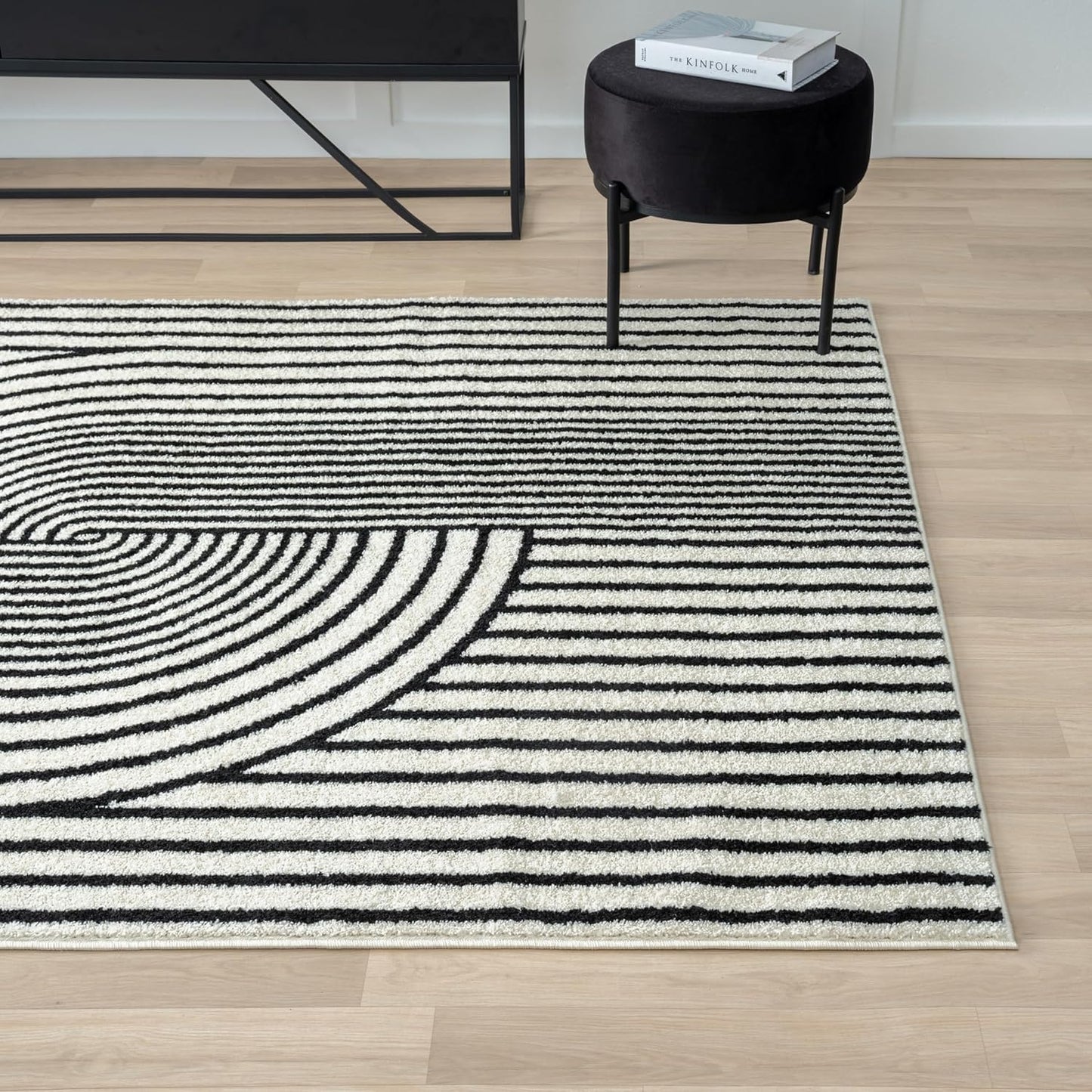 Abani Nuevo Collection Area Rug - Mid-Century Black and White Arch Knot Design - 6' x 9' - for Living Room, Bedroom & Office