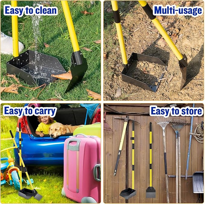Dog Pooper Scooper,Tray and Spade Set Poop Scooper for Dogs, Adjustable Long Handle Metal Pooper Scooper with Bin for Pet Waste Removal, No Bending Clean Up for Medium and Large Dogs-PawvioPets