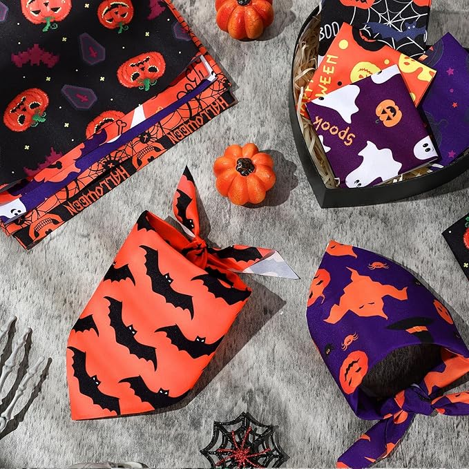 Abbylike 200 Pcs Halloween Dog Bandanas Bulk Pumpkin Bandanas for Dogs Pets Triangle Kerchief Bibs Scarf for Halloween Costume Photo Props Accessories Pet Shops Adoption Events Groomers, 25 Styles-PawvioPets