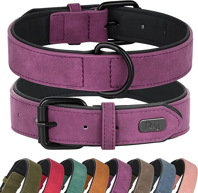 Didog Soft Padded PU Leather Dog Collar, Breathable and Adjustable Dog Collar for Large Dogs, Comfortable for Daily Walk, Purple, XL Fit Neck 17-21"(44-71 lbs)-PawvioPets