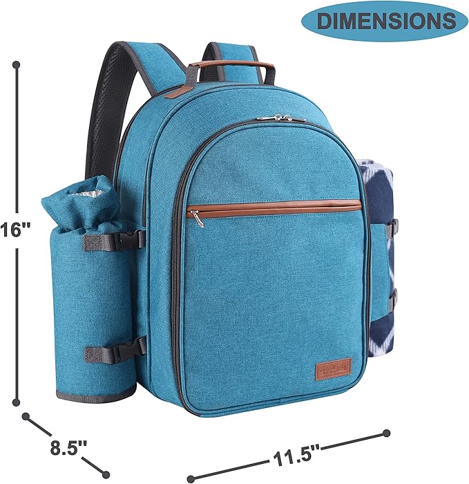 Apollo Walker Picnic Backpack Set for 2 Person with Cooler Compartment, Detachable Bottle/Wine Holder, Fleece Blanket, Plates and Cutlery Set (Teal)-PawvioPets