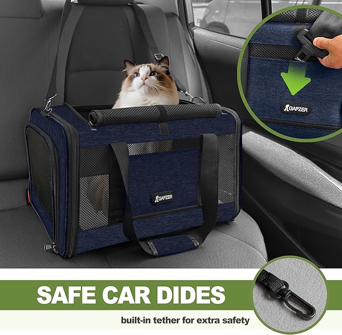 Cat Carrier 18x11x11 United Airline Approved, Top Loader Heavy Duty Softshell Pet Flying Bag 18lbs, Small Dog Chihuahua Crate 5-10 Pounds, Kitty Transport Kennel, Miniature Poodle Case Navy-PawvioPets