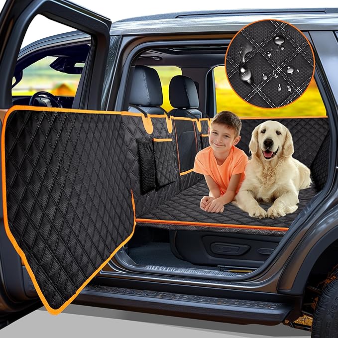 Dog Car Seat Cover for Back Seat, Hard Bottom Car Seat Cover for Dogs with Door Protectors for Traveling and Camping with Pets, Dog Car Seat Waterproof and Scratch-Resistant, Suitable for Cars-PawvioPets