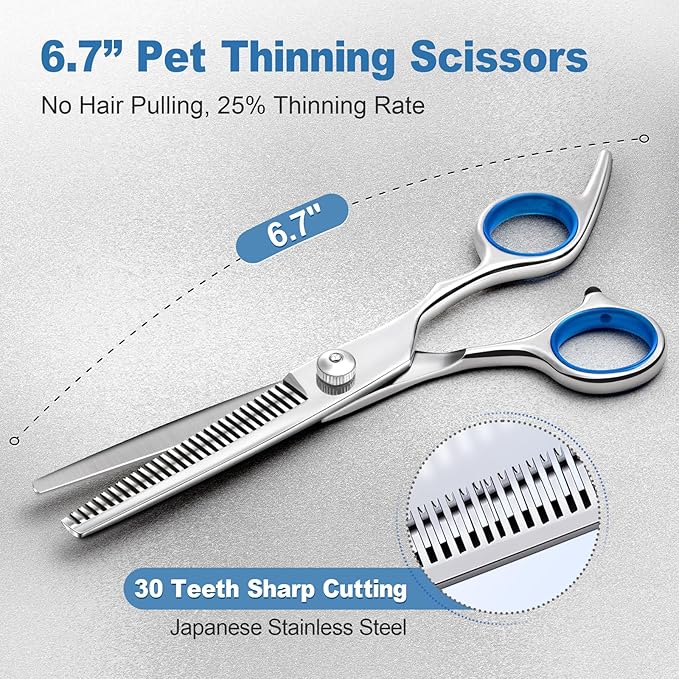 Gimars Titanium Coated Professional 6 in 1 4CR Stainless Steel Dog Grooming Scissors with Safety Round Tip, Heavy Duty Pet Grooming Scissor for Dogs, Cats and Other Animals-PawvioPets
