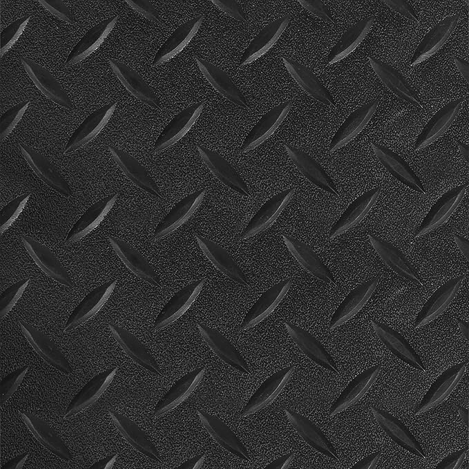 Boshen 5Ft x 12Ft Rubber Flooring Mats 1.6mm Diamond Plate Flooring Roll 60sqft Rubber Trailer Garage Floor Mats Non-Slip Floor Protector Mat for Garage Warehouse Gym Basement-Black-PawvioPets