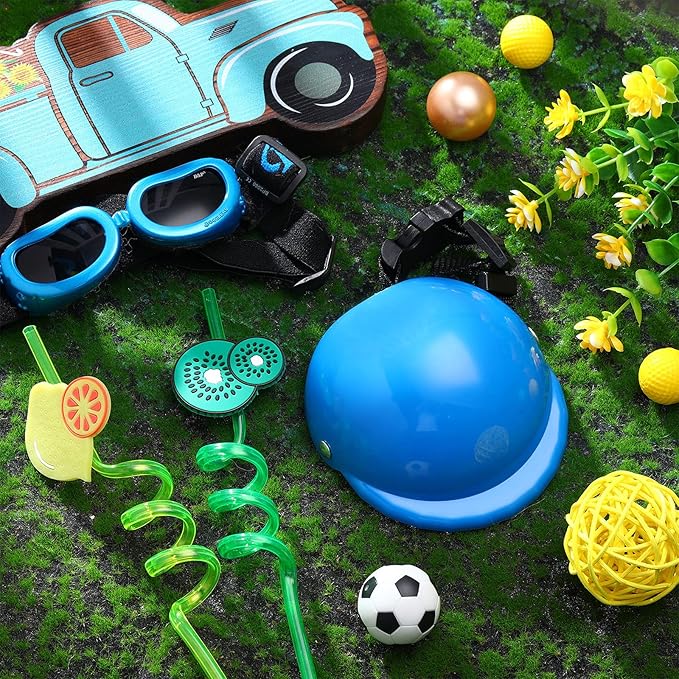 Frienda Dog Helmet and Goggles, UV Protection Doggy Sunglasses and 4 Inch Padded Puppy Motorcycle Helmet Adorable Dog Goggles with Adjustable Belt for Small Dogs Puppy Riding(Blue,S)-PawvioPets