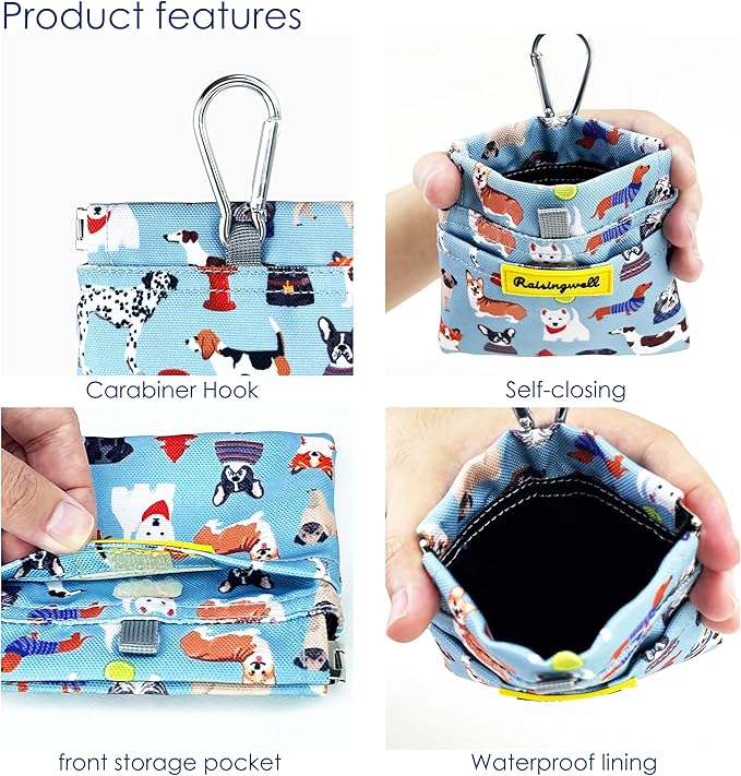 Dog Treat Pouch,Cotton Pocket Sized Training Holder, Hand Free Walking Funny Bag with Carabiner, Self-Closing Pet Feed Snack Reward, Behavior Aids for Puppy Travel or Outdoor Use（Dog Puzzle）-PawvioPets