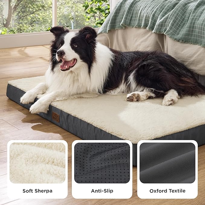 Bedsure Dog Beds Large Sized Dog - Orthopedic Flat Pet Beds with Removable Washable Cover, Egg Crate Foam Puppy Mat, Suitable for Pet Up to 65 lbs-PawvioPets