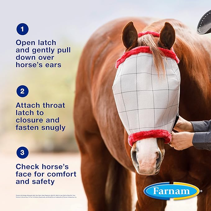 Farnam SuperMask II Fly Mask Without Ears for Foals, Full Face Coverage and Eye Protection from Insect Pests, Structured Classic Styling Mesh with Plush Trim, Foal Size-PawvioPets