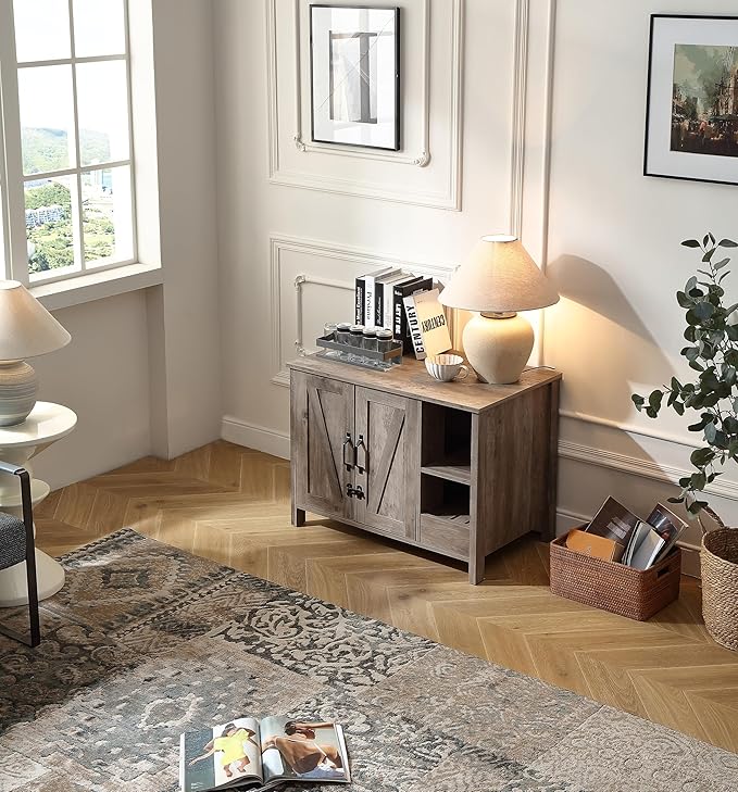 31.9'' Small Cat Litter Enclosure,Adjustable Shelf for Dog Proof and Storage,Locks Added for cat,Cat Litter Collector,Small Indoor Cat House,Grey-PawvioPets