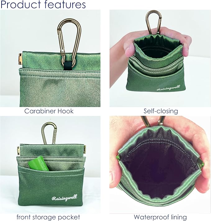 Dog Treat Pouch, Pocket Sized Pet Training Pouch, Hand Free Bronze Dog Walking Bag with Carabiner, Self-Closing Pet Feed Snack Reward, for Puppy Travel or Outdoor Use, NanoPTC-PawvioPets