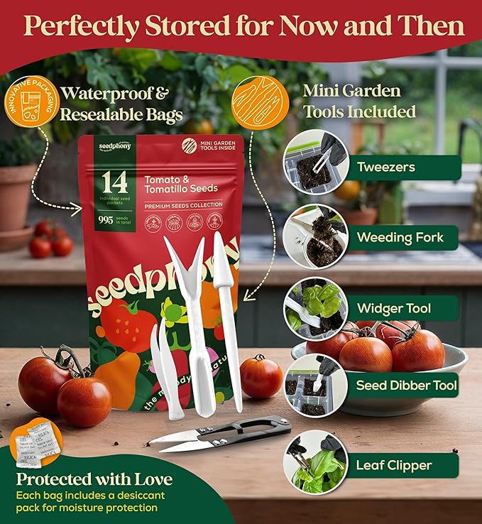 14 Tomatillo & Tomato Seeds for Planting Variety Pack - 990+ Non-GMO Heirloom Vegetable Seeds for Growing Tomato Indoor & Outdoor: Cape Gooseberry, Cherry, Flame, Roma, Beefsteak Tomatoes-PawvioPets