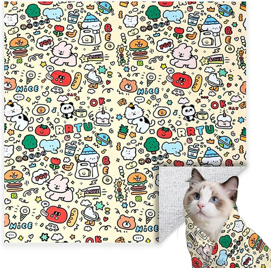 27.6" Large Cat Grooming Wrap, Cat Grooming Supplies, Cat Wrap for Cutting Nails, Self-Adhesive Cat Grooming Bag for Cats Within 15lbs Cat Restraint for Nail Clipping, Medicine Taking(Yellow)-PawvioPets