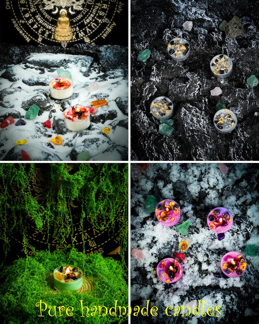 Tealight Soy Candles with Crystals And Herbs, Handmade Energy Candles, Healing Crystal Soy Candles, Aromatherapy Candles. (Mixed)