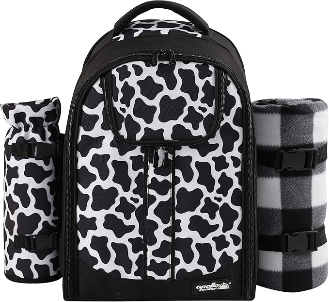 apollo walker Picnic Backpack Bag for 2 Person with Cooler Compartment, Detachable Bottle/Wine Holder, Fleece Blanket, Plates and Cutlery Set (2 Person, Black)-PawvioPets