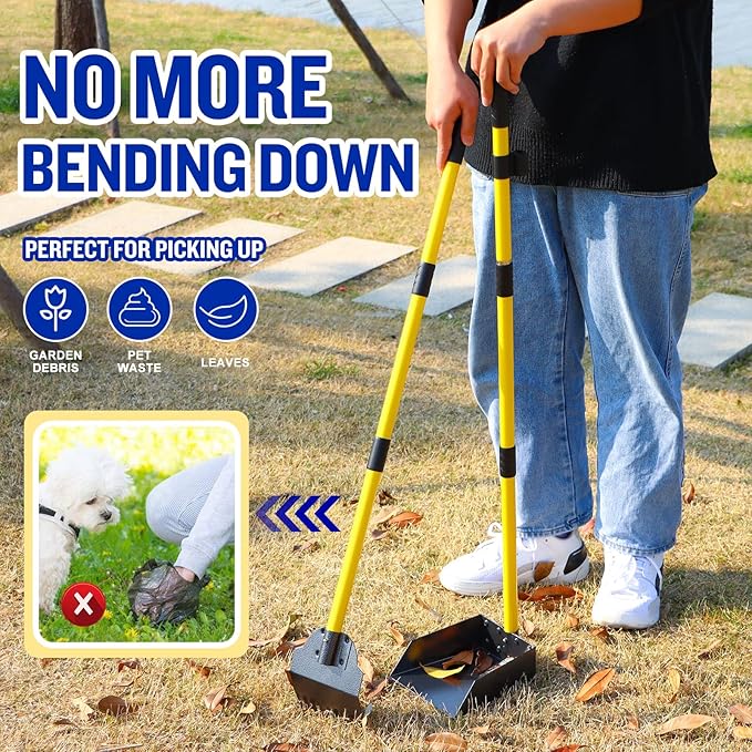 Dog Pooper Scooper,Tray and Spade Set Poop Scooper for Dogs, Adjustable Long Handle Metal Pooper Scooper with Bin for Pet Waste Removal, No Bending Clean Up for Medium and Large Dogs-PawvioPets