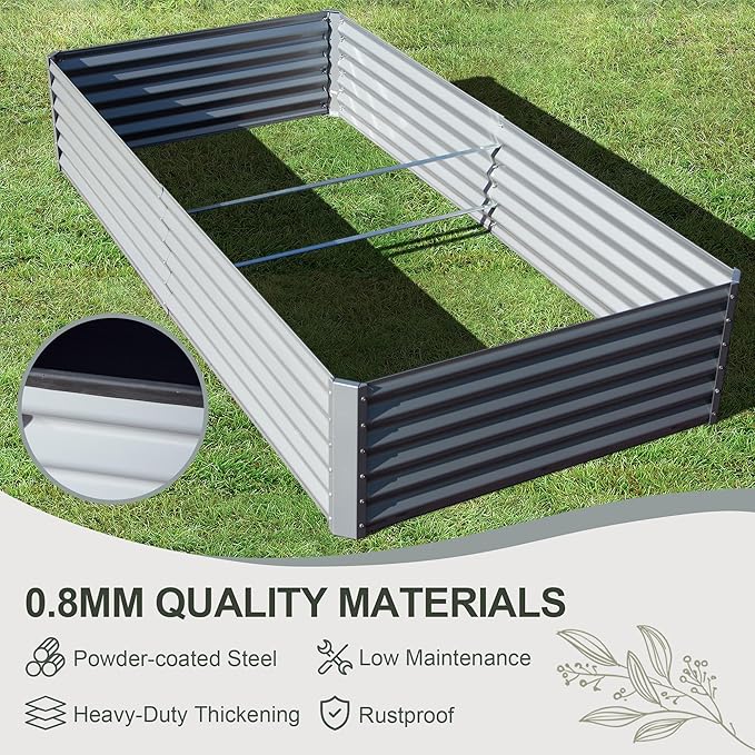 Domi Raised Garden Beds Outdoor, 6x3x1.5Ft Thickening Tall Metal Rectangular Deep Root Box Planter for Vegetables, Flowers, Herbs, and Succulents 1.5" Deep w/ 192 Gallon Capacity - Silvery-PawvioPets