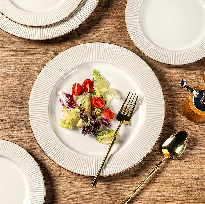 GBHOME Ceramic Dinnerware Sets,18 pcs Embossed Elegant Stoneware Plates and Bowls Sets, Housewarming Wedding Gift | Dishwasher & Microwave Safe | Dishes Set Service for 6-PawvioPets