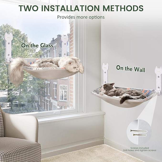 2 Pack Cat Window Perch, Glow in The Dark Foldable Cat Hammock with Sunken Design & Removable Soft Cover, Breathable Cordless Window Bed for Resting Indoor Kitten (Shallow Perch, 2 Pack - L)-PawvioPets