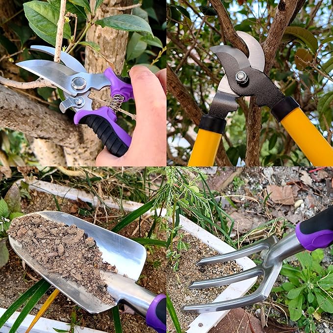 Gardening Tools – 42 Piece Premium Gardening Tool Set,Heavy Duty Hand Tools with Fashion Garden Tools Organizer Handbag,Rust-Proof Gardening Tool Kit, Ideal Gardening Gifts for Women((Purple Floral)-PawvioPets