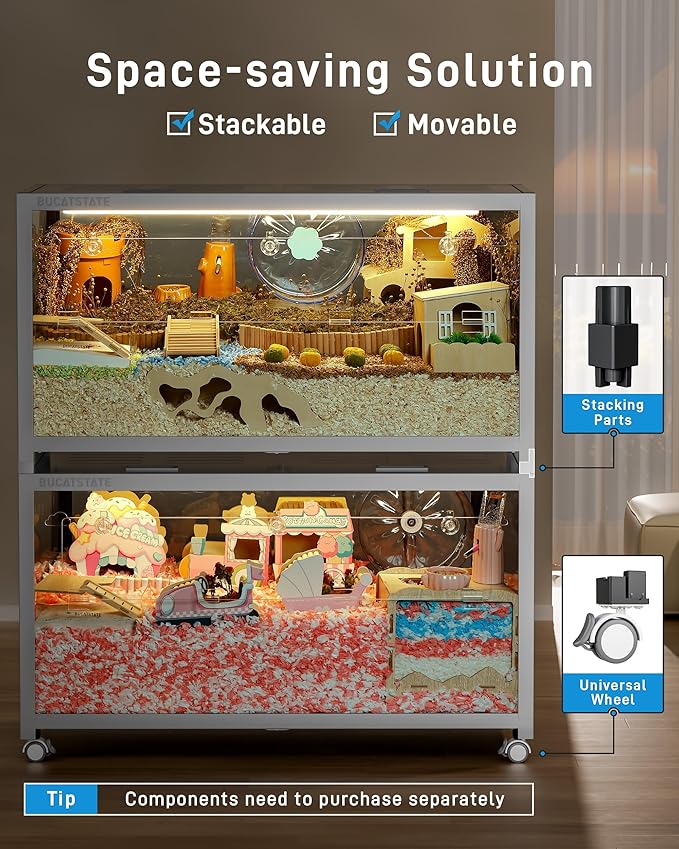 BUCATSTATE Hamster Cage 3.0: Metal Large Rat Cage Stackable with Top Access Easy Assemble 39.3L x 19.7W x 20.6H Inches Dwarf Syrian Hamster Tank for Gerbil Mouse (5.4 ft², White)-PawvioPets