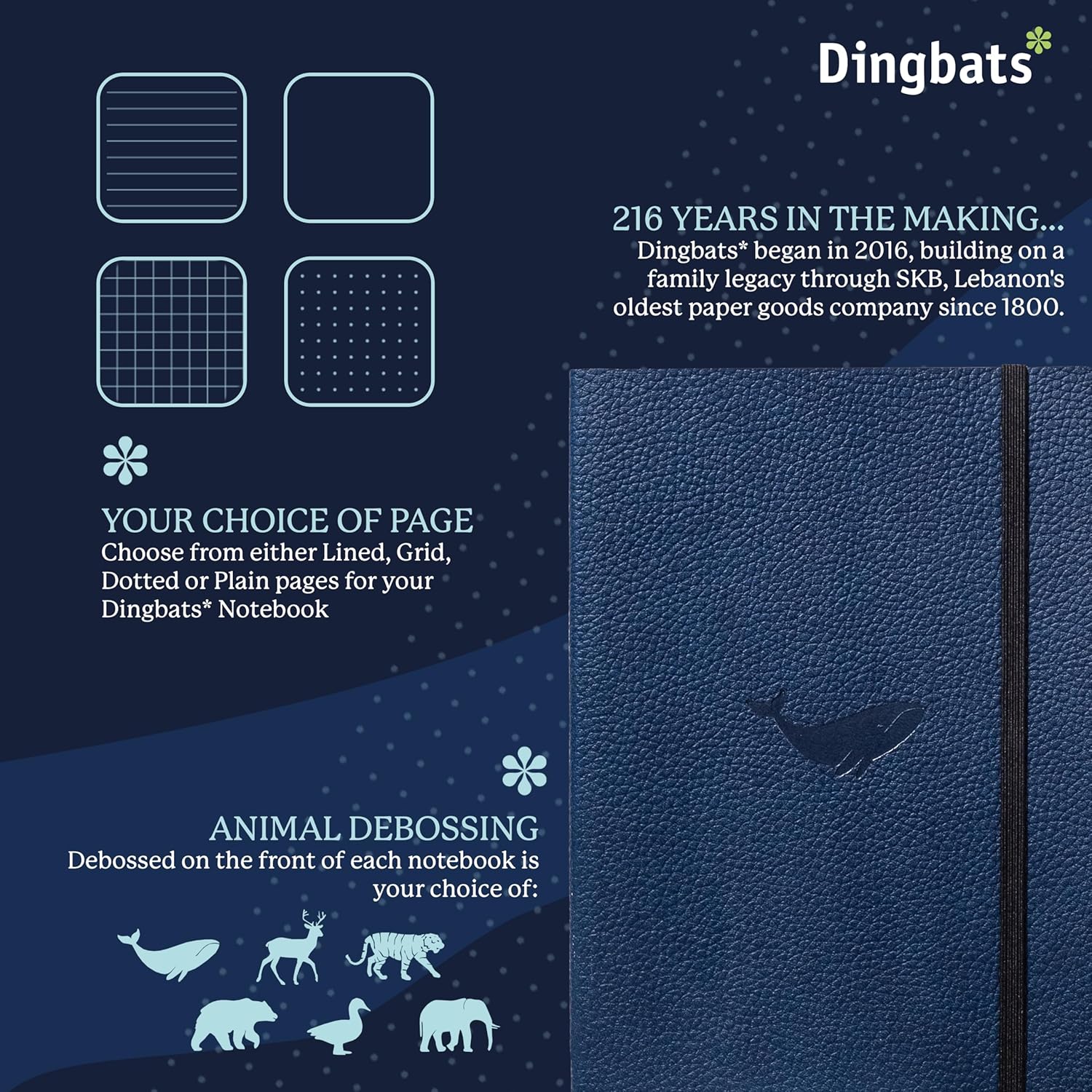 Dingbats A5 Wildlife Dotted Notebook Journal - Premium Vegan Leather Softcover Executive Journal for Women & Men - Work, Note Taking, Writing & Travel