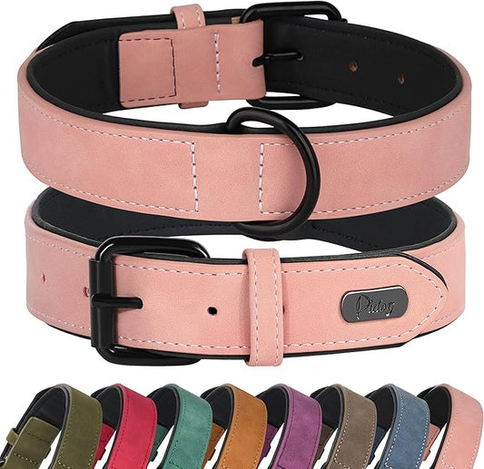 Didog Soft Padded PU Leather Dog Collar, Breathable and Adjustable Pink Dog Collar for Large Dogs, Comfortable for Daily Walk Pink, XL Fit Neck 17-21"(44-71 lbs)-PawvioPets
