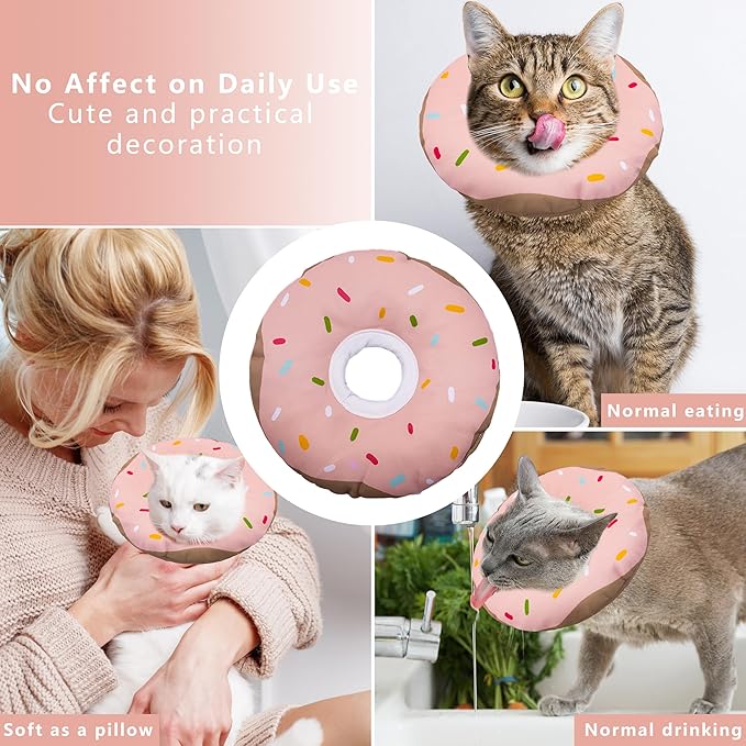 Cat Cone Collar Soft, Adjustable Cat Recovery Collar Kitten Cones to Stop Licking, Cute Donut E Collar After Surgery, Cats Neck Pillow Cone Elizabethan Cones of Shame (Waterproof Pink, Medium)-PawvioPets