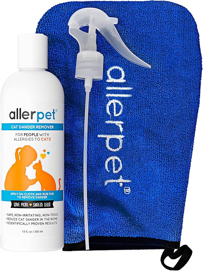 Allerpet Aloe Vera Free Cat Dander Remover - Pet Dander Allergy Relief, Natural & Safe Allergy Relief for Cats and Humans, Soothing Chamomile & Rosemary, Made in USA (12 oz)-PawvioPets