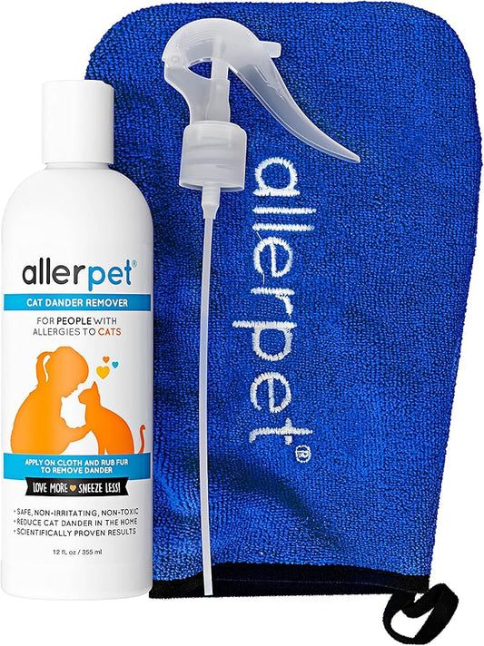 Allerpet Aloe Vera Free Cat Dander Remover - Pet Dander Allergy Relief, Natural & Safe Allergy Relief for Cats and Humans, Soothing Chamomile & Rosemary, Made in USA (12 oz)-PawvioPets